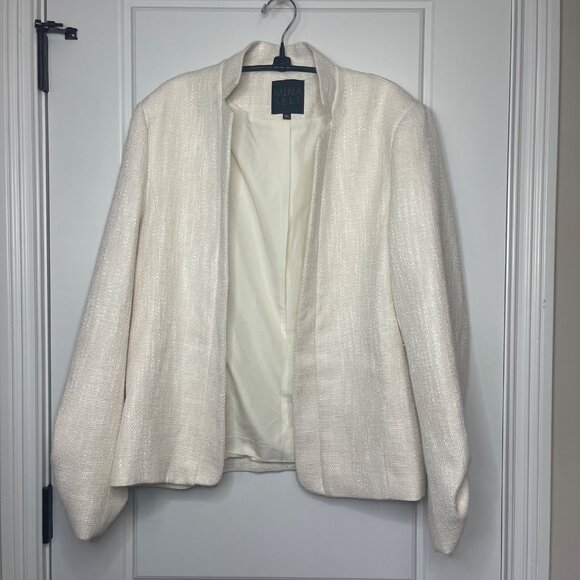 Mina Self Textured Open Front Blazer Jacket Women's Plus Size XXL Ruched Sleeves - Picture 2 of 10